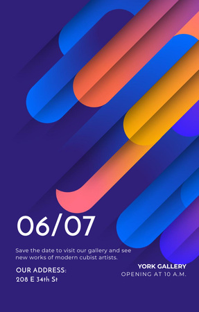 Galeri Açılış duyurusu Renkli Çizgiler Invitation 4.6x7.2in Tasarım Şablonu