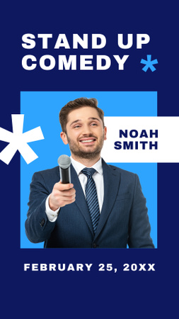 Smiling Performer with Microphone on Stand-up Comedy Show Instagram Story Design Template