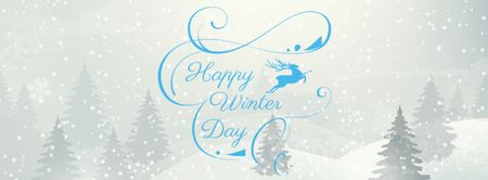 Happy Winter Day Greeting with Snowy Forest Facebook cover Design Template