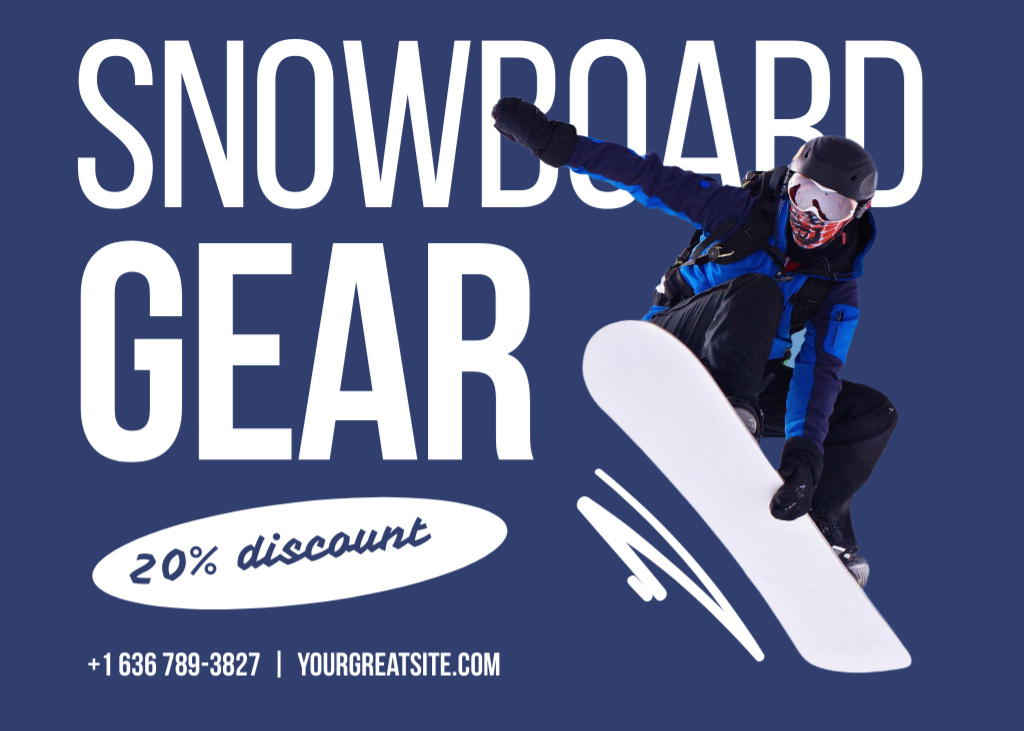 Ontwerpsjabloon van Postcard 5x7in van Snowboard Gear Sale Offer with SNowboarder