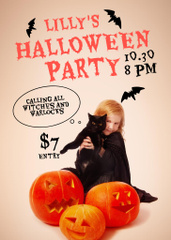 Halloween Party with Child and Cute Cat