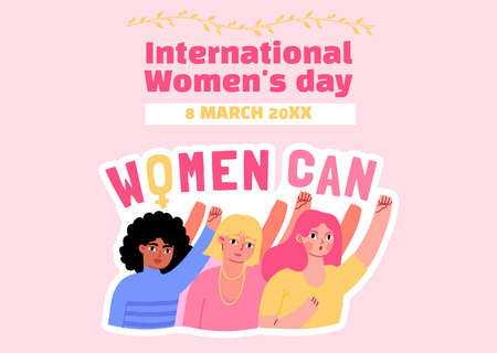 Plantilla de diseño de Celebración del Día Internacional de la Mujer con Mujeres Feministas Card 