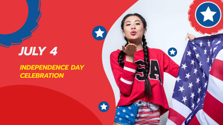 Platilla de diseño Independence Day Celebration with Girl sending Kiss FB event cover