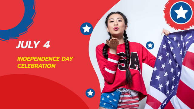 Independence Day Celebration with Girl sending Kiss FB event cover Design Template