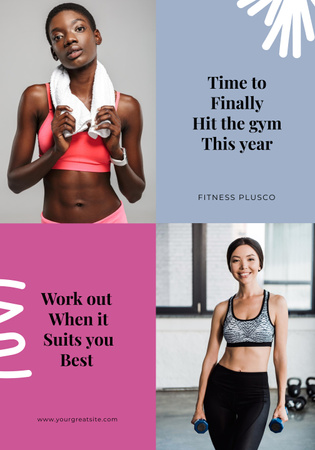 Designvorlage Gym Ad with Sportive Multiracial Women für Poster 28x40in