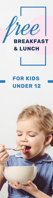 Kids Lunch Offer with Girl Eating Cereals Skyscraper Design Template