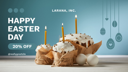 Modèle de visuel Gâteaux de Pâques avec glaçage blanc et bougies sur bleu - FB event cover