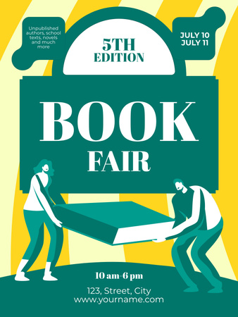 Book Fair Ad on Green and Yellow Poster US Tasarım Şablonu