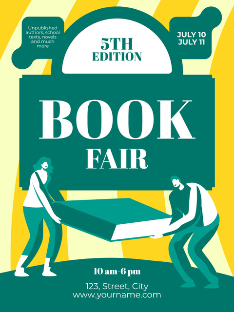 Book Fair Ad on Green and Yellow Poster USデザインテンプレート