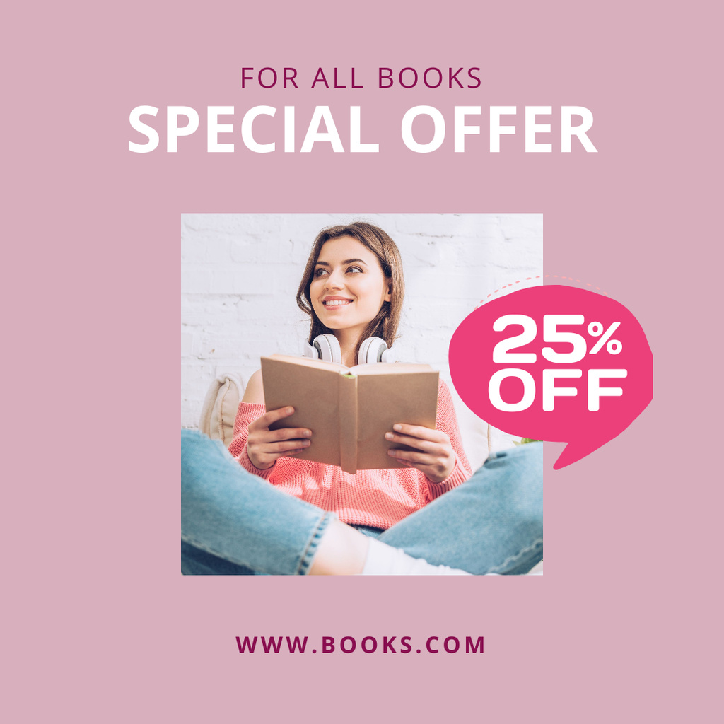 Book Sale Announcement with Woman on Pink Instagram Design Template