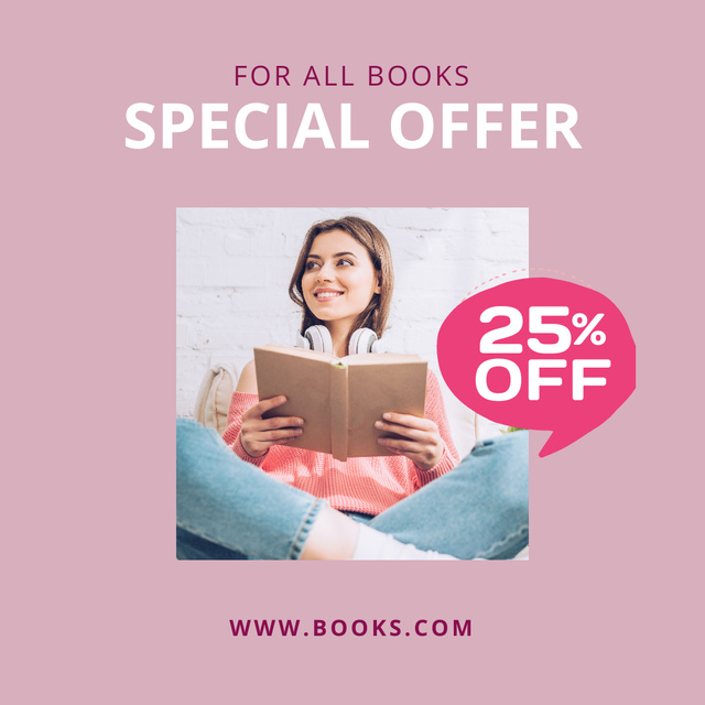 Template di design Book Sale Announcement with Woman on Pink Instagram