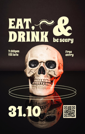 Halloween Party Ad with Creepy Skull Invitation 4.6x7.2in Design Template