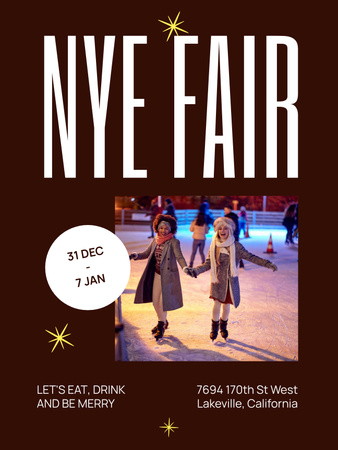 Ontwerpsjabloon van Poster US van Nieuwjaarsbeursaankondiging met vriendinnen op ijsbaan