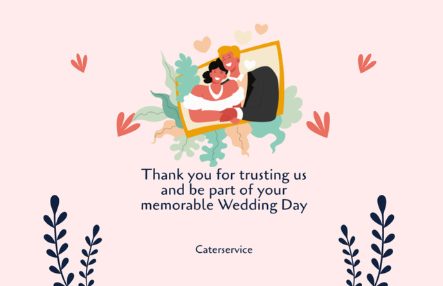 Designvorlage Wedding Services Promotion with Illustration of Bride and Groom für Thank You Card 5.5x8.5in