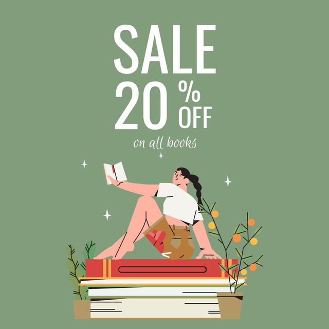 Whimsical Sale Announcement for Books Instagram Design Template