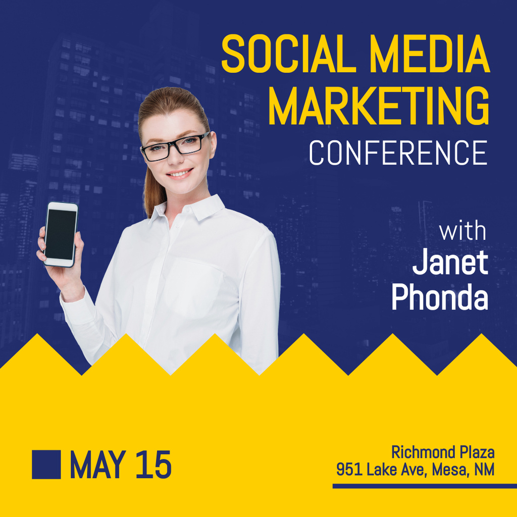 Social Media Marketing Conference Ad with Woman Instagram Design Template