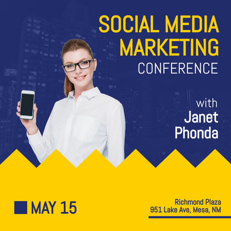 social media marketing conference διαφήμιση με τη γυναίκα Instagram Πρότυπο σχεδίασης