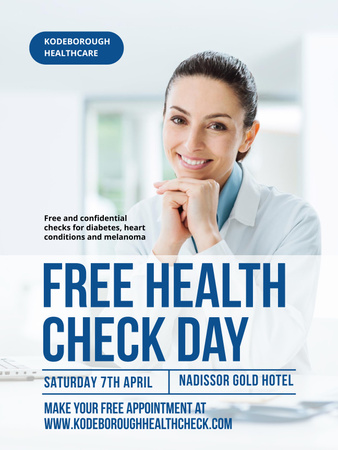 Free health check offer with smiling Doctor Poster 36x48in Design Template