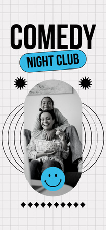 笑顔の人々が描かれたコメディ ナイト クラブの広告 Snapchat Moment Filterデザインテンプレート