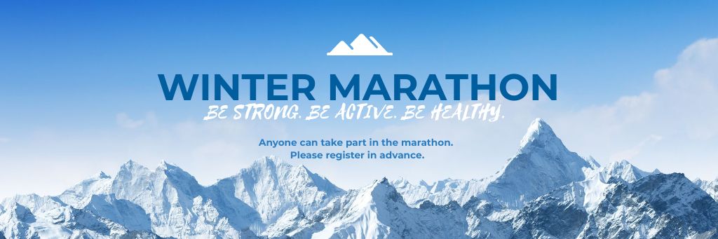 Winter Marathon Announcement with Snowy Mountains Email headerデザインテンプレート