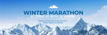Winter Marathon Announcement with Snowy Mountains Email header Tasarım Şablonu