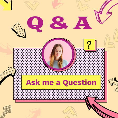 Designvorlage Helles Q&A-Fragen-Tab mit junger Frau für Instagram