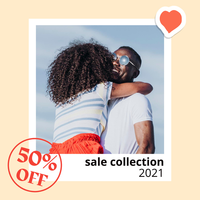 Valentine's Day Holiday Greeting with African American Couple Instagram Design Template