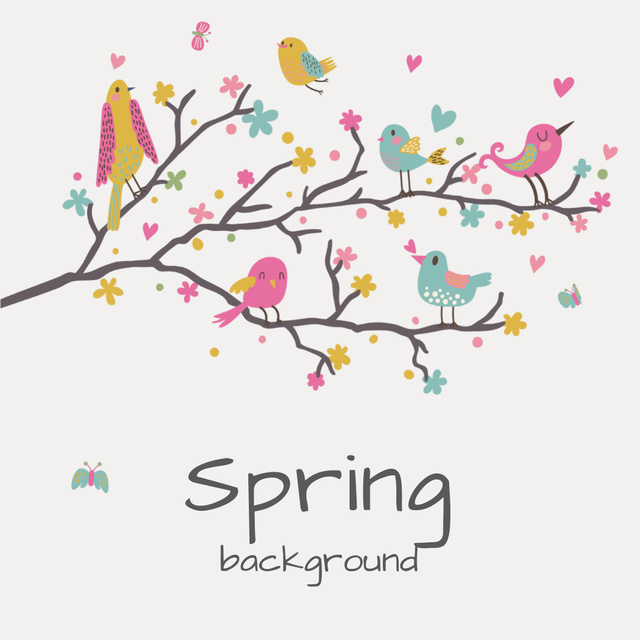 Plantilla de diseño de Birds signing on tree branch Animated Post 