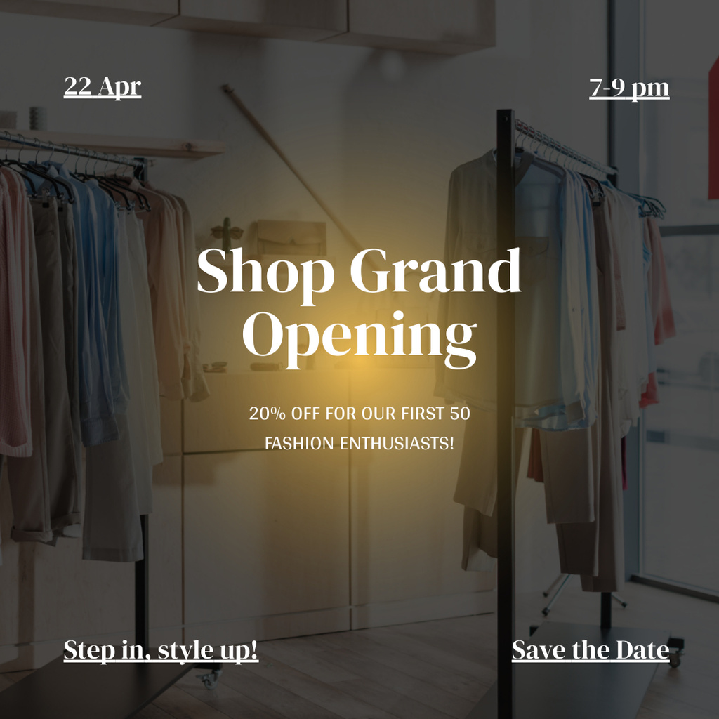 Ontwerpsjabloon van Instagram van Garments Shop Grand Opening With Discounts