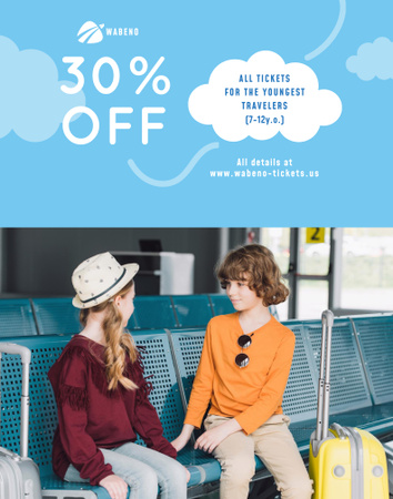 Tickets Sale with Cute Kids in Airport Poster 22x28in Modelo de Design