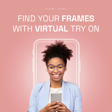African American Woman Looking for Eyeglasses in Online App Animated Post Design Template