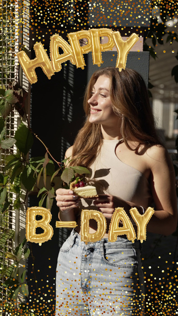 Cake And Glitter With Congrats On Birthday TikTok Video Tasarım Şablonu
