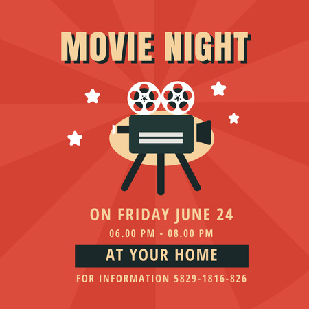Movie Night Announcement with Retro Projector  Instagram Design Template
