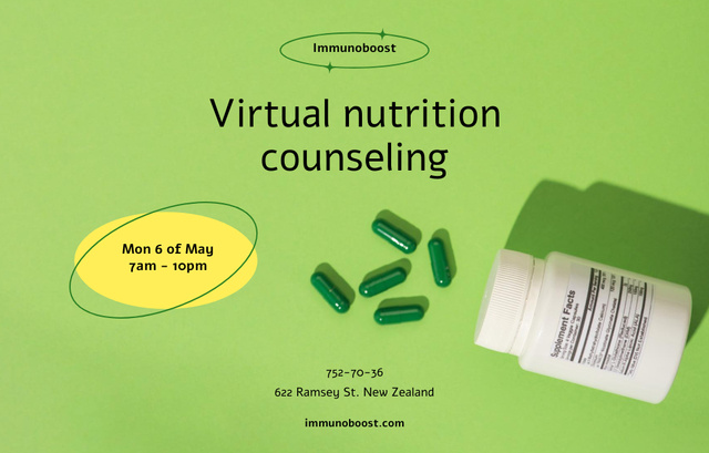 Designvorlage Nutritional Supplements with Pills Jar in Green für Invitation 4.6x7.2in Horizontal