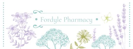 Template di design Annuncio di farmacia artistica con schizzi di erbe naturali Facebook cover