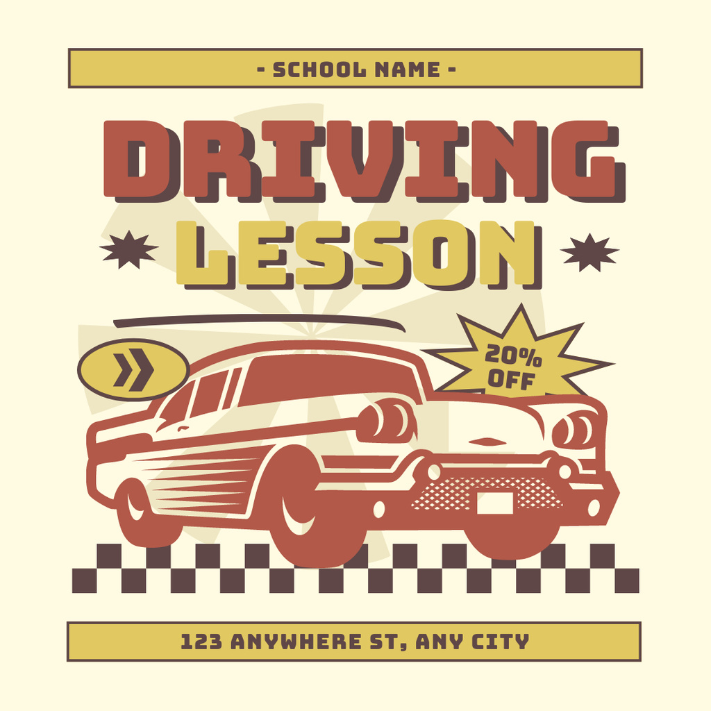 Experienced Driving School Lessons With Discounts Instagram ADデザインテンプレート