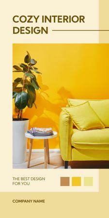 Пропозиція затишного дизайну інтер'єру з жовтим диваном Graphic – шаблон для дизайну