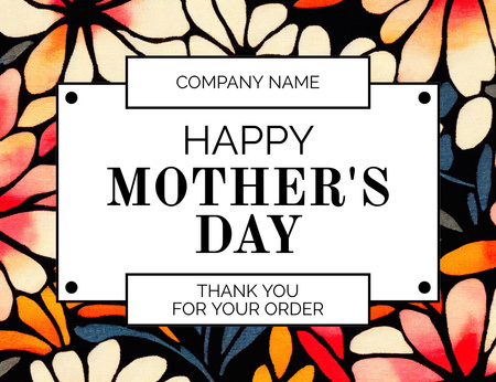 Çiçek Desenli Anneler Günü Teklifi Thank You Card 5.5x4in Horizontal Tasarım Şablonu