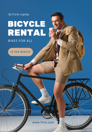 Bicycle Rental Service with Man Poster 28x40in Design Template