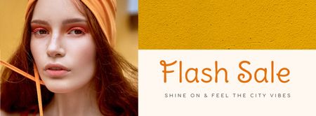 Ontwerpsjabloon van Facebook cover van Fashion Sale stijlvolle vrouw in oranje