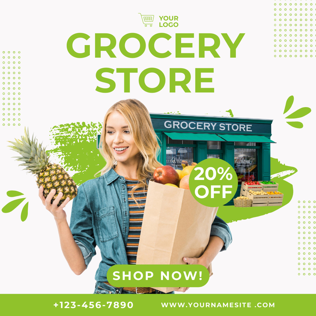 Groceries And Pineapple With Discount Instagram Tasarım Şablonu