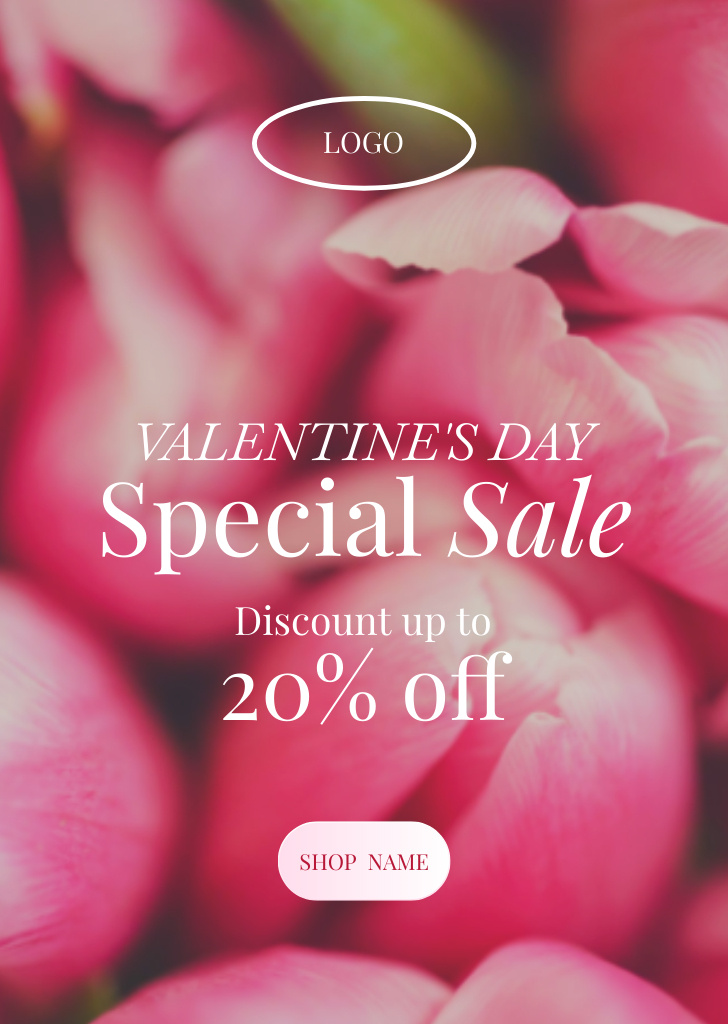 Valentine's Day Sale Offer In Flower`s Shop Postcard A6 Vertical – шаблон для дизайна