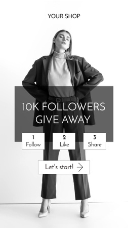 Fashion Giveaway Ad with Woman in Elegant Suit Instagram Story tervezősablon