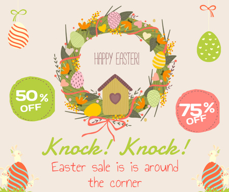 Colorful Wreath For Easter Holiday Sale Offer Facebook Design Template