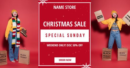 Christmas Sale on Special Sunday Red Facebook AD Design Template
