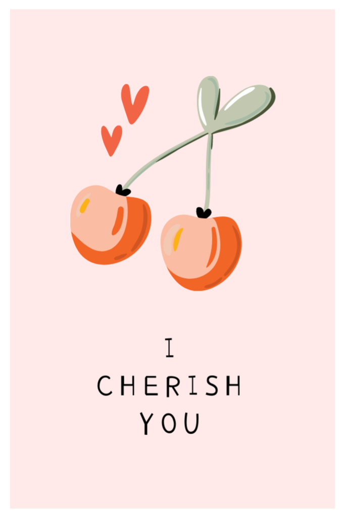 Word Play with Cherries on Pink Postcard 4x6in Vertical Tasarım Şablonu