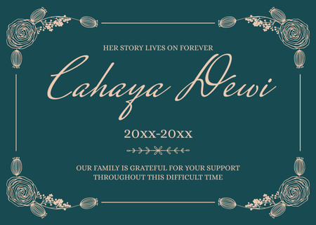 Funeral Remembrance Card with Roses Postcard 5x7in Design Template