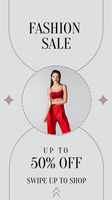 Fashion Sale Announcement with Woman in Red Outfit Instagram Story tervezősablon