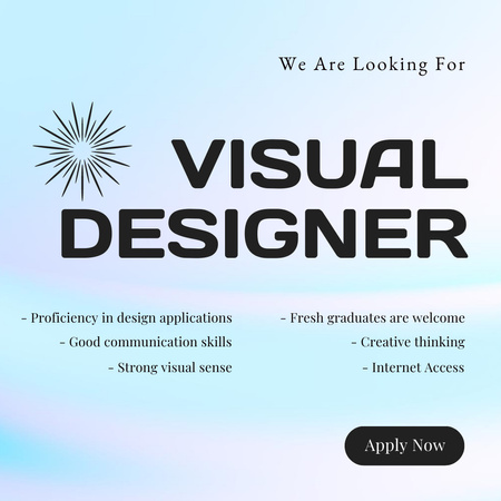 Designvorlage Einstellung auf der Position eines Visual Designers für Instagram