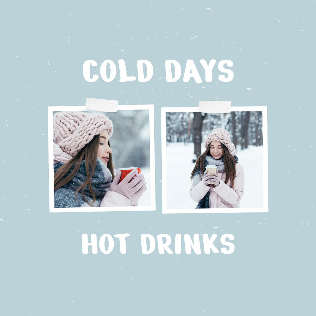 Designvorlage Woman with Cup in Snowy Park für Instagram